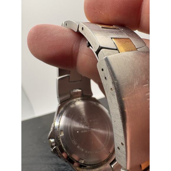 Timex Mens Watch Day Date 38mm Two Tone Case Band Vintage Rare Quartz Analog